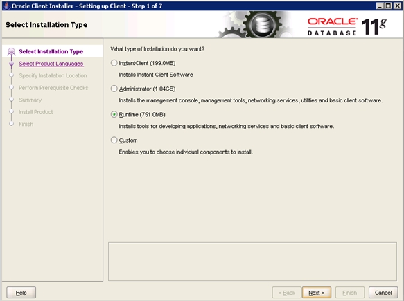 Oracle Client Installer - Installation type